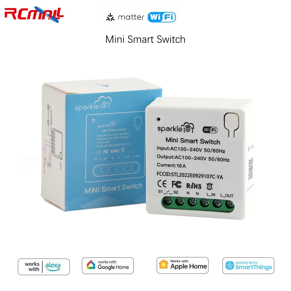RCmall Matter 16A WiFi mini interruptor inteligente desconexión de paso toma de corriente de Control Dual temporizador de Control remoto