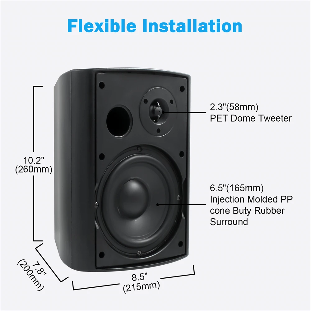 Herdio 2 uds 6,5 ''400W altavoces pasivos para exteriores con cable impermeable con altavoces de montaje en pared de graves potentes para Patio interior cubierto - imagen 5