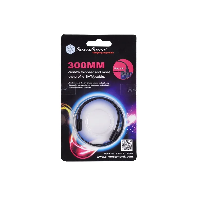 Cable Lateral CP11 SATA, conector con ángulo de 90 grados, 6 Gb/s, 30cm, Color negro, ultrafino