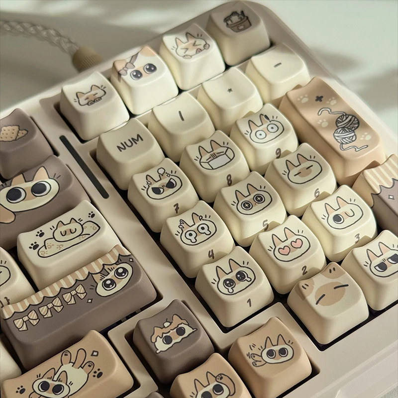 Juego de teclas con tema de pasta de frijol siamés, perfil PBT MOA, 130 teclas, teclas originales personalizadas hechas a mano para accesorios de teclado mecánico - imagen 3