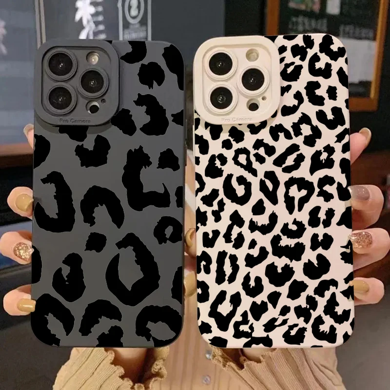 Funda de teléfono suave de silicona con estampado de leopardo negro para iPhone 11 12 13 14 15 16 17 Pro Max XS XR X 7 8 Plus 16E cubierta de caramelo a prueba de golpes