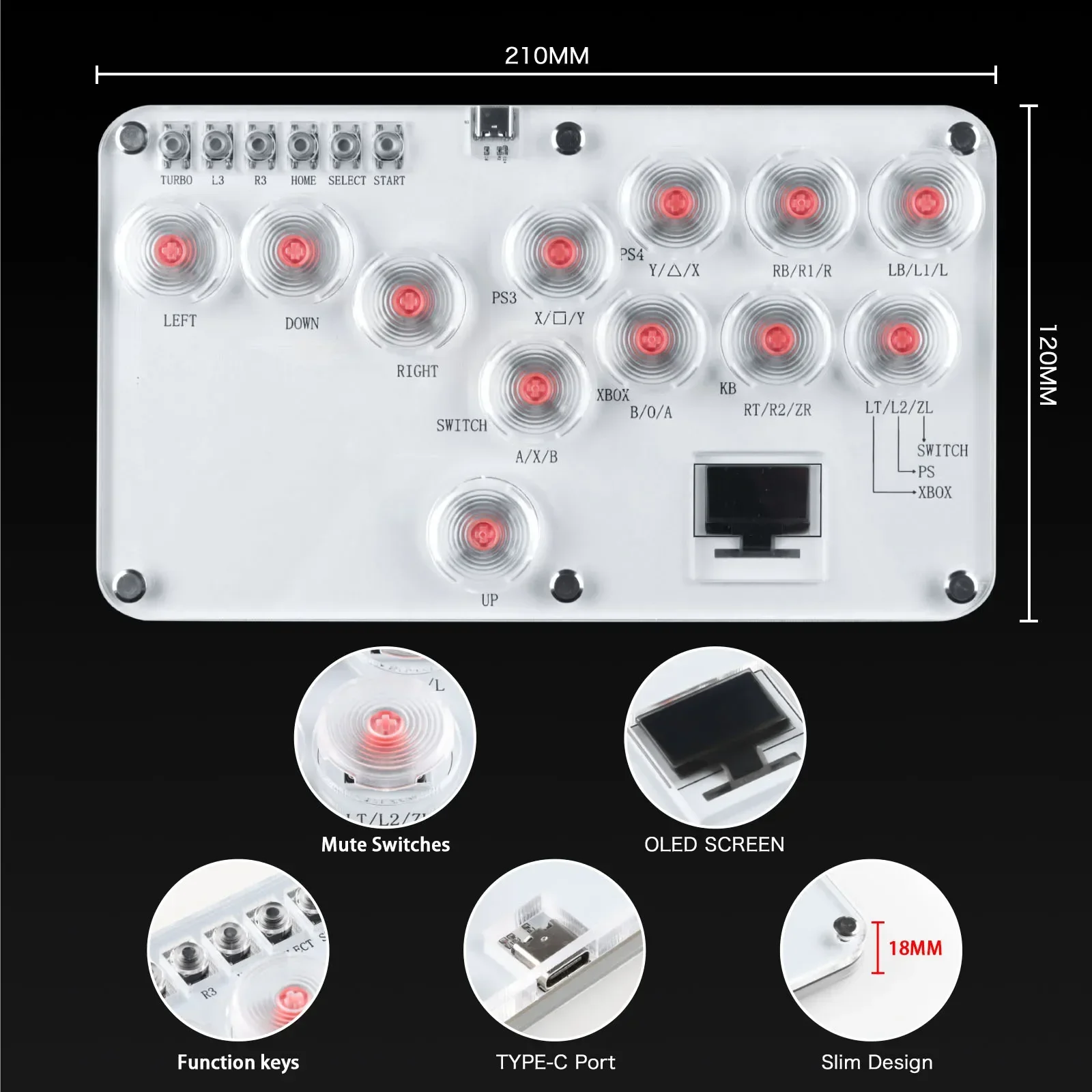 Teclado Arcade Fightstick de 12 teclas con todos los botones, controlador sin palanca Hitbox, palos de lucha personalizados para teclado RGB PS4/PS3/Switch/PC - imagen 4
