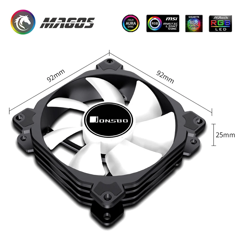 Jonsbo-ventilador de 9CM para PC, Enfriador de CPU RGB, radiador de 12V/ARGB 5V, compatible con M/B PWM, 4 pines, 900-2300rpm, negro/blanco, FR925 - imagen 4