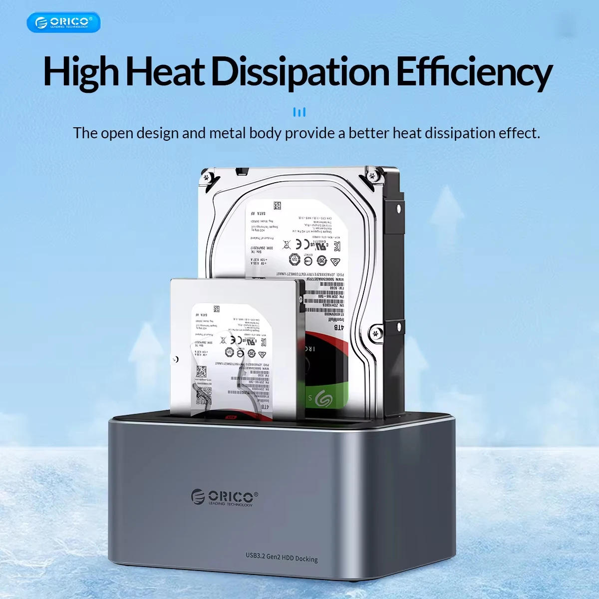 ORICO-estación de acoplamiento para disco duro externo, carcasa de aluminio de doble bahía de 2,5/3,5 pulgadas para HDD de 2,5 y 3,5 pulgadas - imagen 3