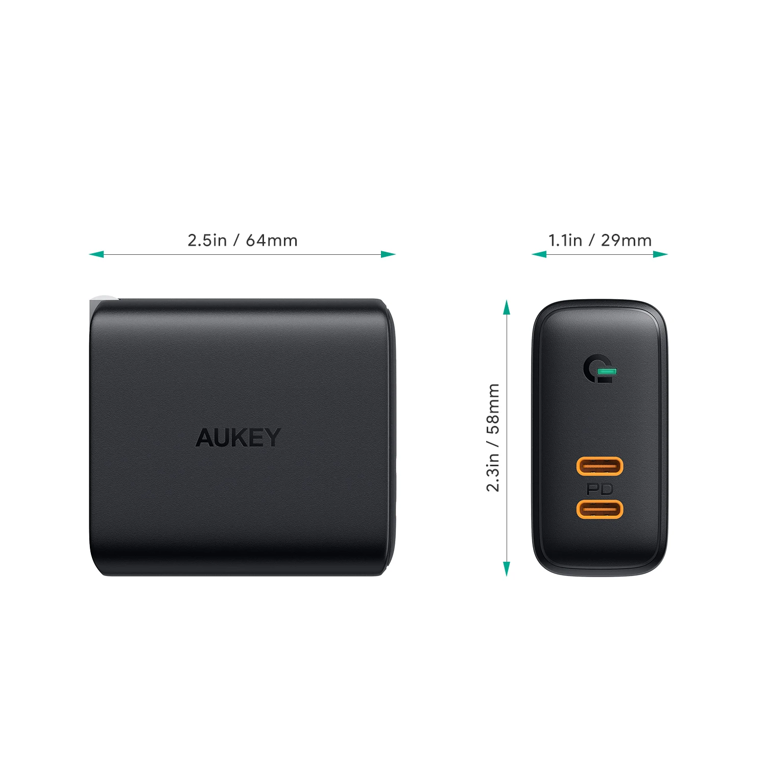 AUKEY-estación de carga rápida para teléfono inteligente y tableta, cargadores de pared PA-D2 de doble puerto, PD, enchufe europeo, 65W, USB-C - imagen 5