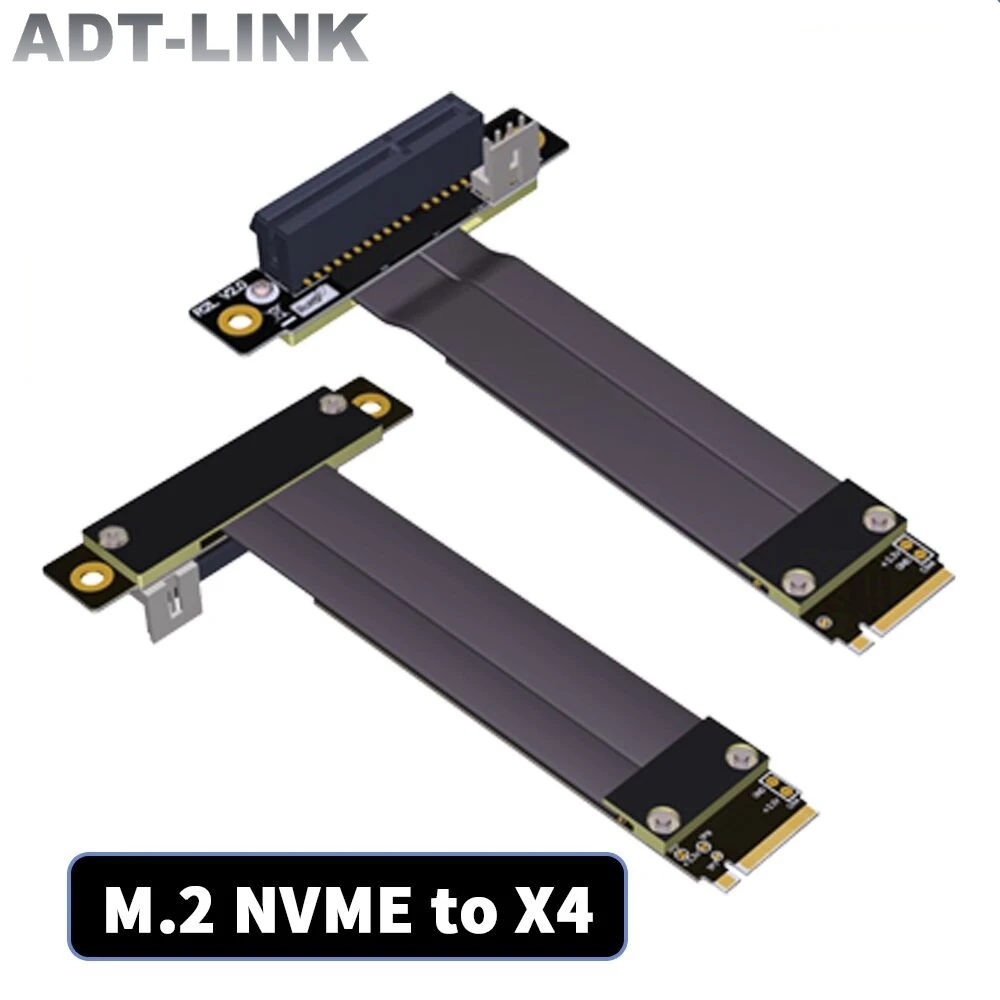Adt-link-Cable elevador M.2 NVMe a PCIe 3,0x4, adaptador de tarjeta elevadora M KEY NGFF a PCIE 4x3,0, extensor de puente de 90 °, GPU 2280 M2