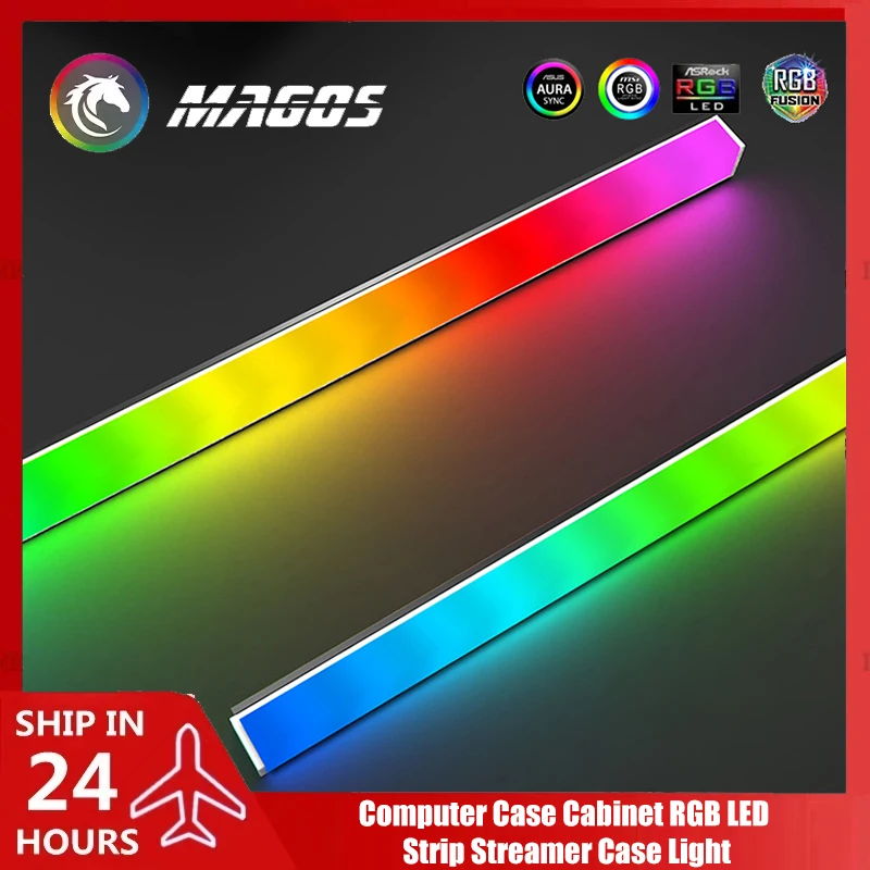 Gabinete de computadora de escritorio RGB LED Strip Streamer Chasis Light, 5V ARGB M/B SYNC, brillo lateral doble de aluminio, 30cm/40cm