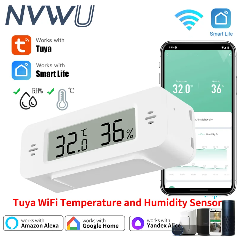 Tuya WiFi Zigbee Mini temperatura humedad para hogar inteligente termómetro higrómetro aplicación remota trabajo con Google Home Yandex Alexa