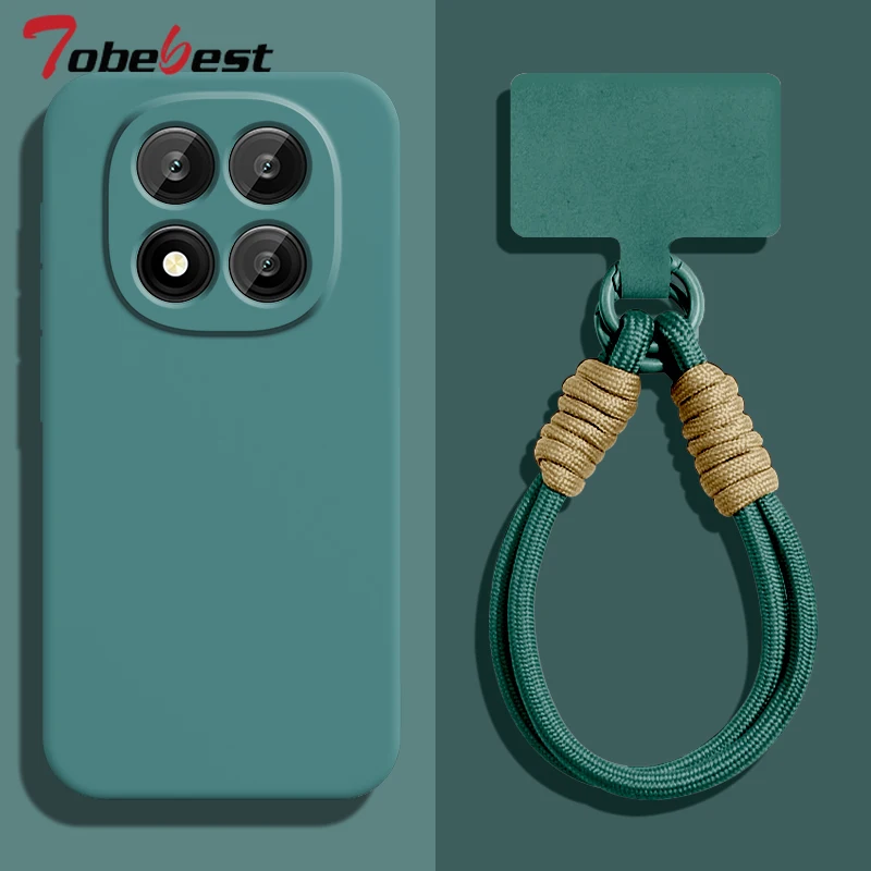 Funda con correa para muñeca con cordón de silicona líquida para Xiaomi Redmi Note 15 14 13 12 11 Pro Plus 4G 5G, cubierta protectora para lente de cámara - imagen 2