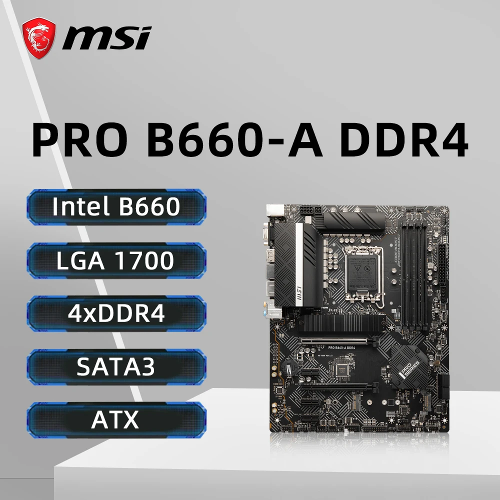 Placa base MSI PRO B660-A DDR4 compatible con i9-14900KF 13900K i7-14700K 13700 i5-12400F CPU 4xDDR4 5333MHz HDMI NVME M.2 LGA1700