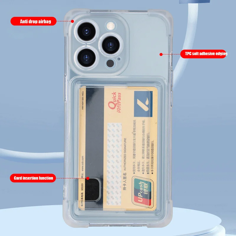 Funda blanda transparente con tarjeta de inserción anticaída para iPhone 16 15 14 Plus 13 12 11 Pro Max, funda protectora lisa a prueba de golpes - imagen 5