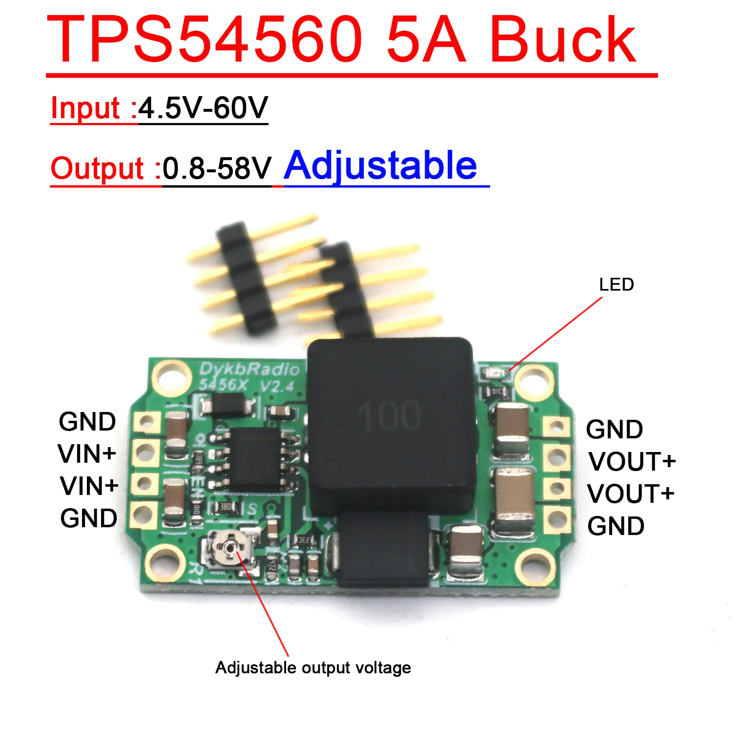 Convertidor Buck TPS54560 5A DC-DC, 4,5 V-60V a 3,3 V 5V 8,4 V 9V 12V 15V 19V 24V 36V 48V, regulador de voltaje reductor, módulo de potencia