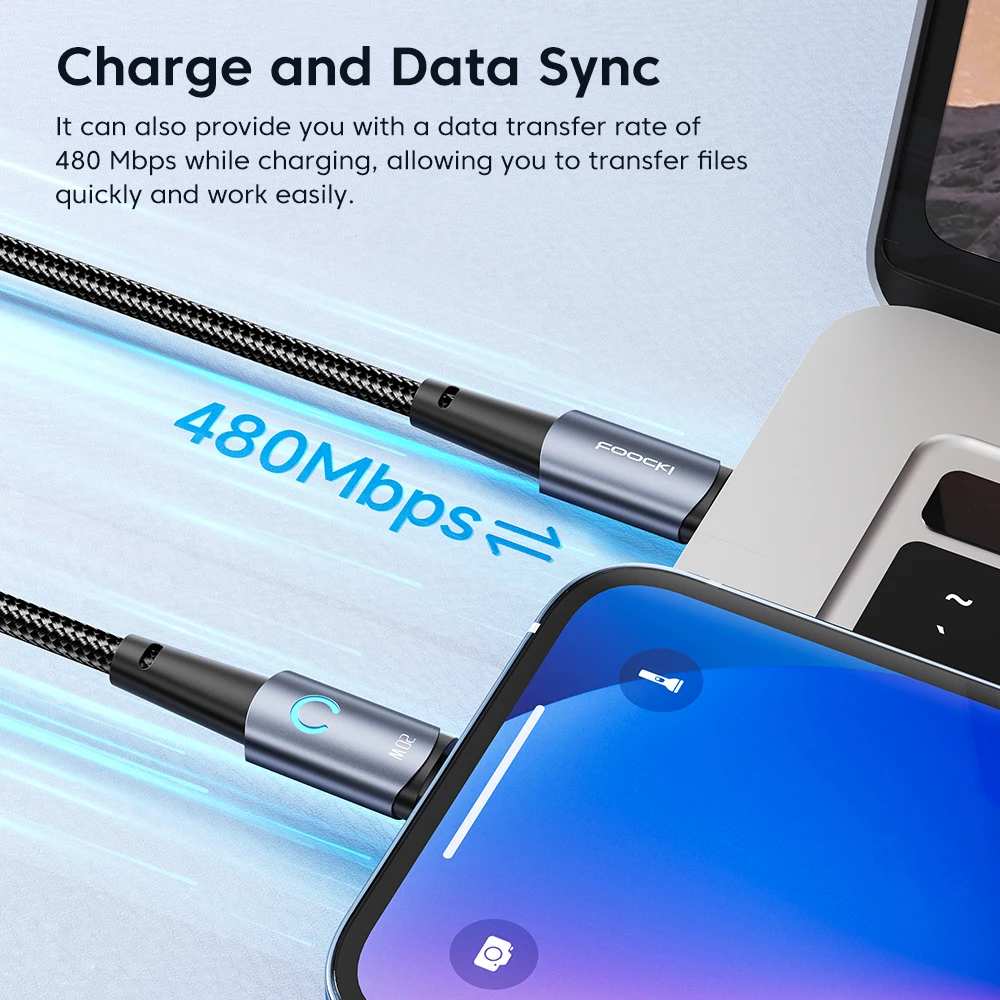 Toocki UBS Lightning Cable PD20W cargador de carga rápida tipo C Cable indicador LED para iPhone 14 13 12 Pro Max X XR Cable de datos USB - imagen 4