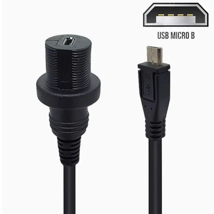 Cable micro USB resistente al agua, micro-USB 2,0 5 pines IP67 macho a hembra montaje en panel cable de extensión de conector a prueba de agua 30 cm 1 m