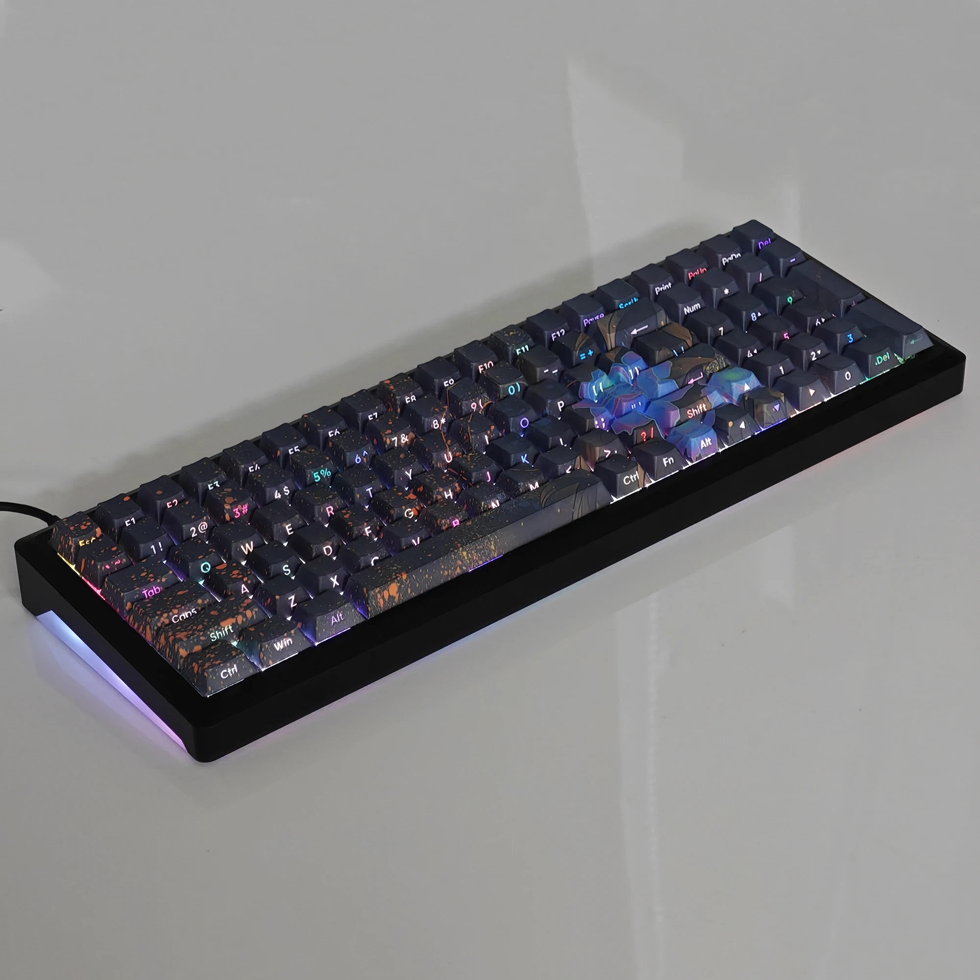 YMDK-teclas con tema de peonía azul y púrpura, precioso 132 retroiluminado, 128 teclas, tinte lateral, Sub PBT, perfil de cereza para teclado mecánico MX - imagen 3