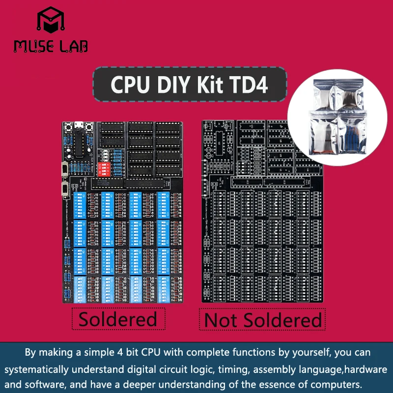 Kit de CPU DIY TD4 CPU hace un hardware de software de código abierto opcional soldado de CPU simple de 4 bits