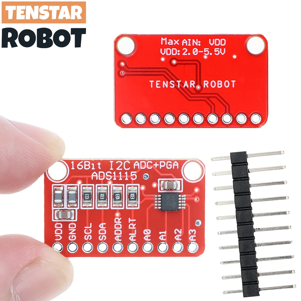 TENSTAR 2 uds/5 uds ADS1115 módulo placa roja 16 Bit I2C ADC 4 canales con amplificador de ganancia profesional - imagen 2