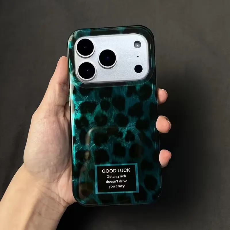 Funda de teléfono con estampado de leopardo de fondo verde INS para iPhone 17 17 Air 17Pro 17 Pro Max textura Vortex cubierta transparente dura anticaída - imagen 3