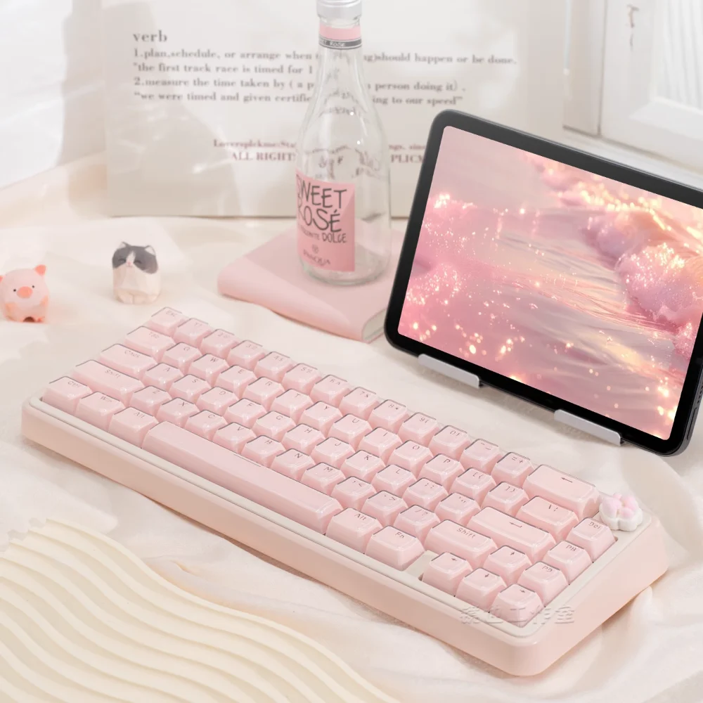 Teclas transparentes de cristal de 135 teclas, configuración PBT + PC MDA, teclas rosa y blancas compatibles con teclado mecánico Cherry MX - imagen 5