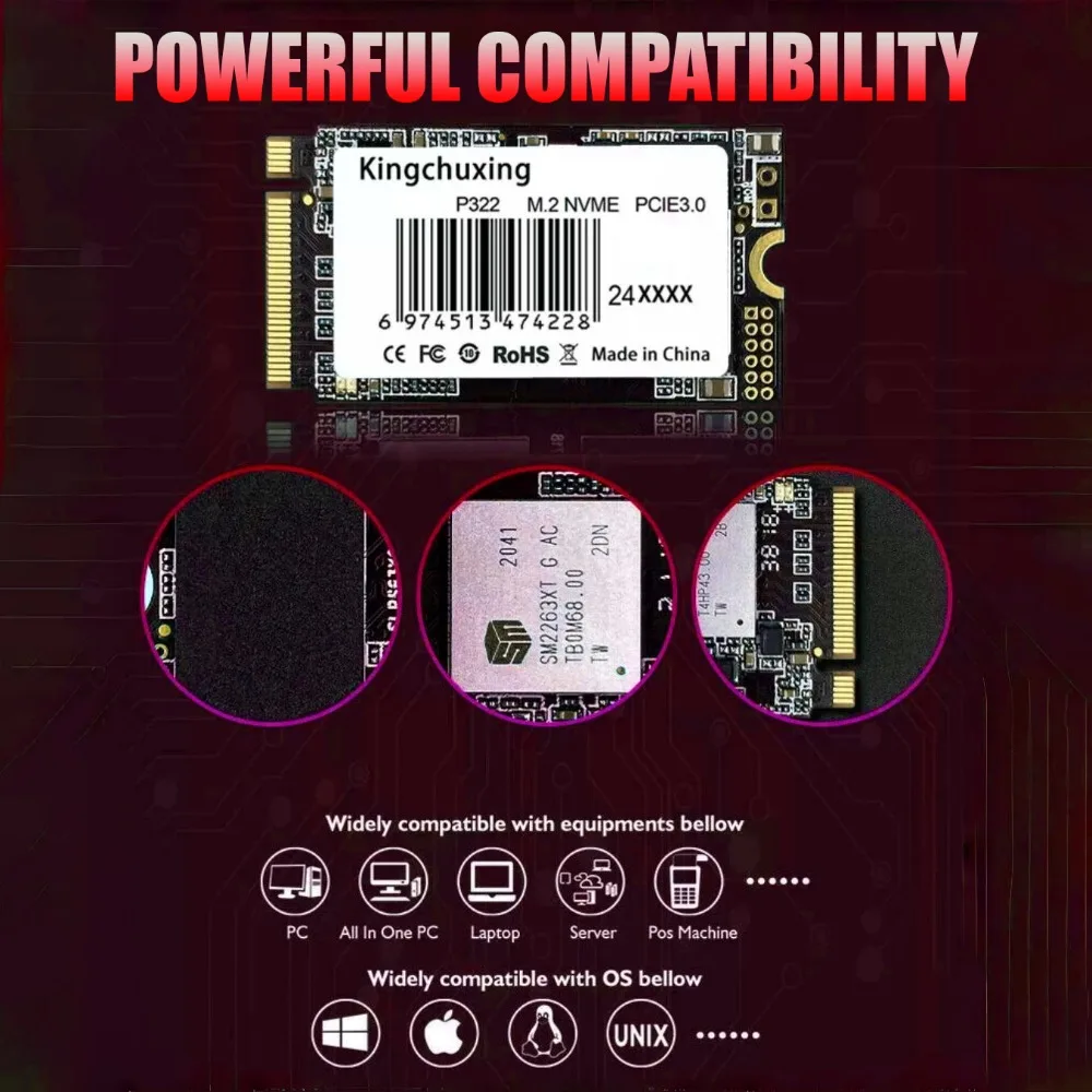 Kingchuxing M.2 2242 NVMe PCIe3.0 SSD 1TB 512GB 256GB para portátil unidad de estado sólido de alta velocidad de escritorio - imagen 5