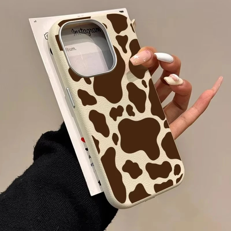 Para iPhone 17 funda de teléfono con estampado de vaca marrón patrón de lichi para iPhone 17 16 Pro Max 15 14 13 12 11 XS Max X XR 17 Air Cover
