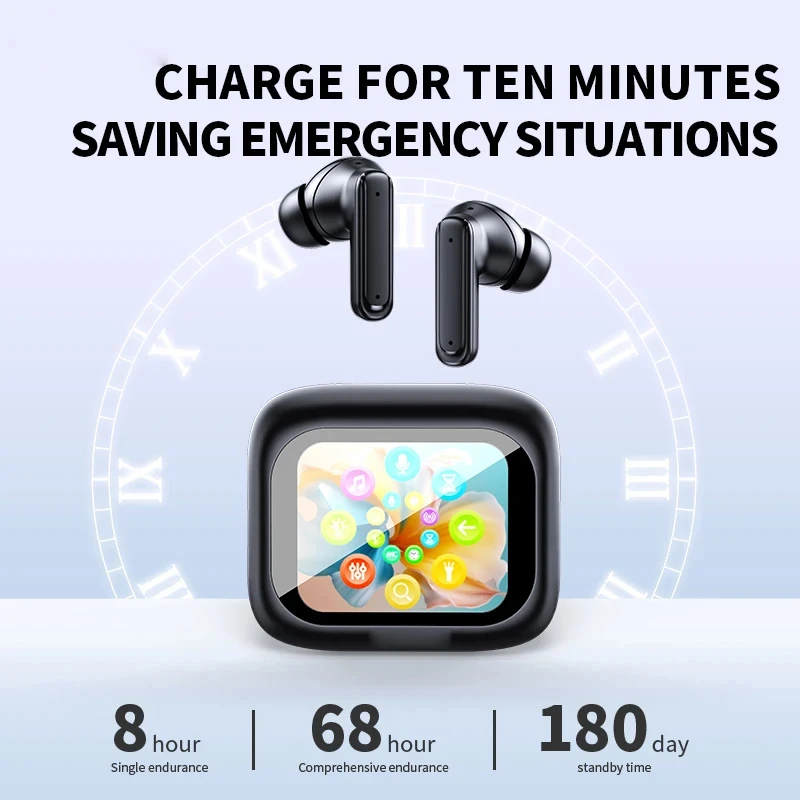 Auriculares Bluetooth M6 TWS ANC con pantalla táctil inteligente, auriculares de música con cancelación activa de ruido para IPad, teléfono y portátil - imagen 2