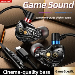 Nuevos auriculares para juegos con sonido envolvente 8D tipo C y auriculares intrauditivos con cable de 3,5mm auriculares deportivos para jugadores para Samsung con micrófono HD
