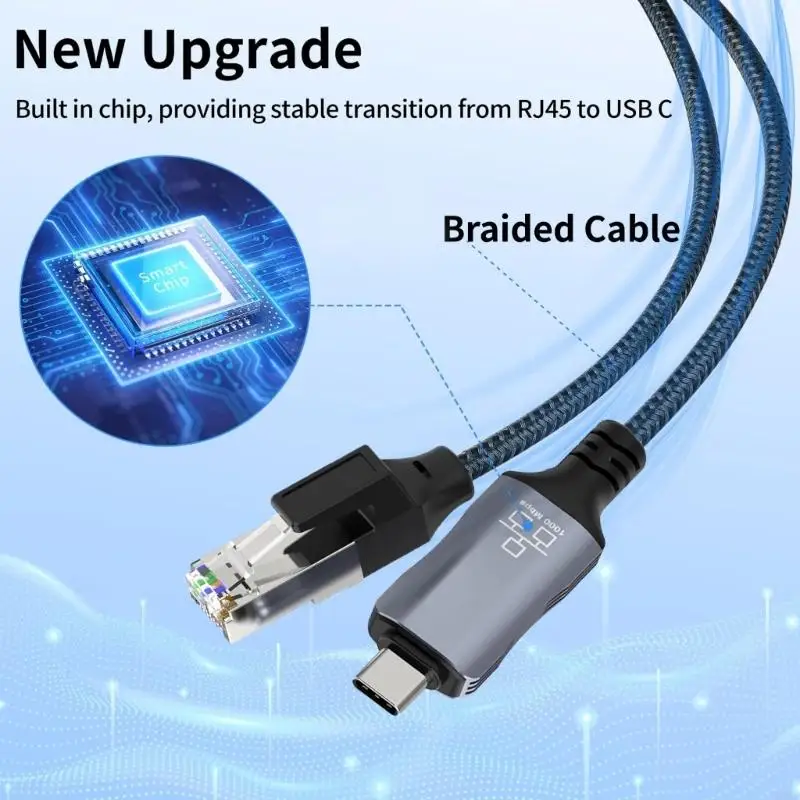 Cable USB C a RJ45 Gigabit Ethernet 1,8 m largo, Cable Internet trenzado velocidad para portátiles, tabletas,