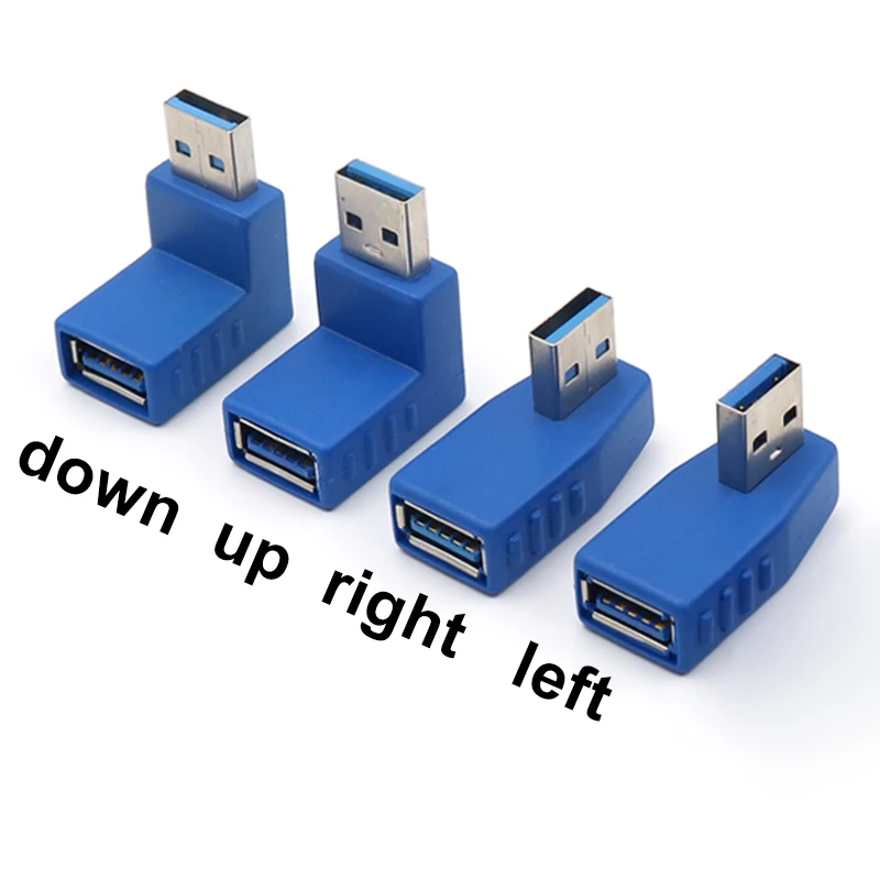 Conector USB 3,0, convertidor Vertical de 90 grados, izquierda, derecha, arriba y abajo, tipo A, macho A hembra, M/F, negro/azul