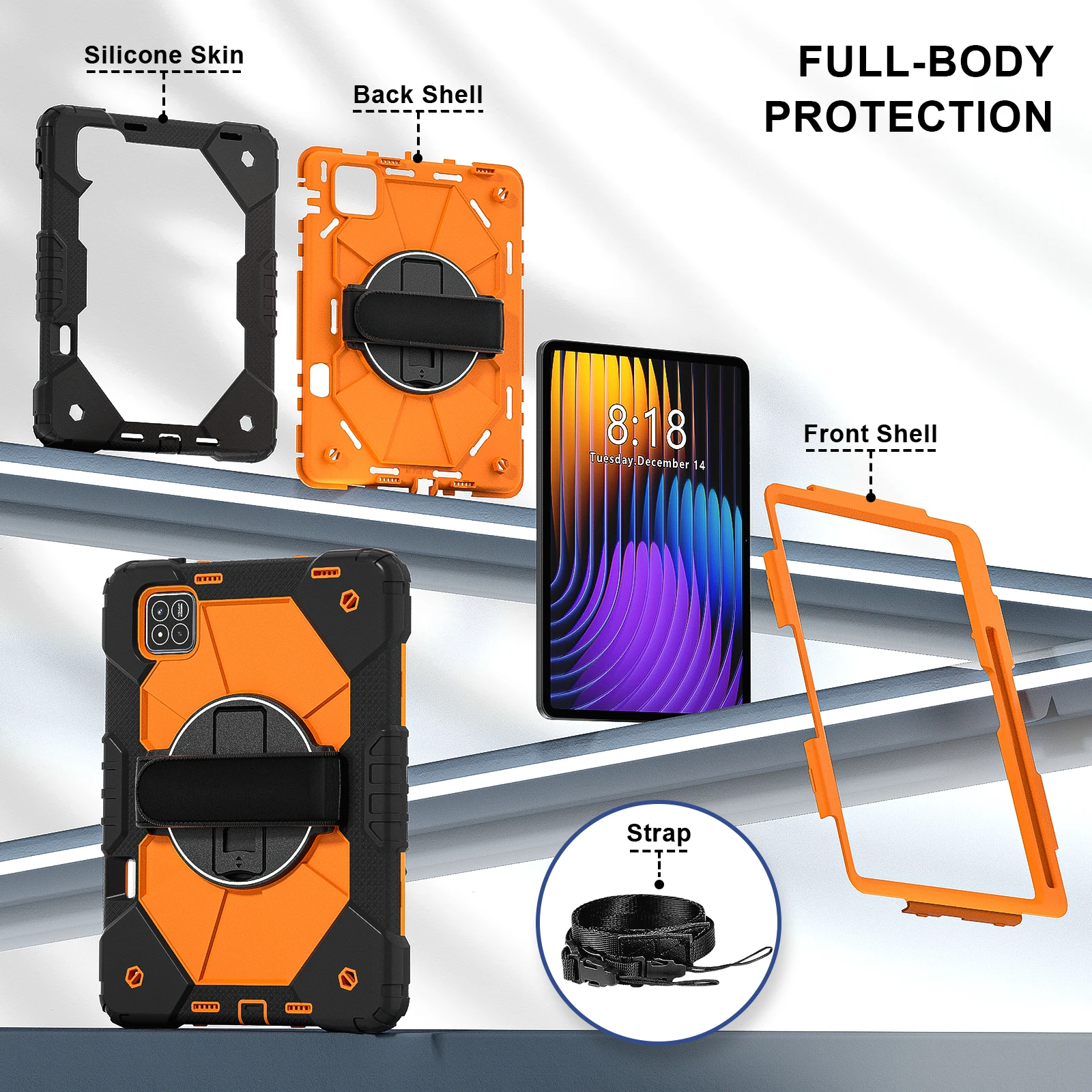 Funda Universal con soporte para Xiaomi Pad 7 Pro oficial, 2024, 11,2 pulgadas, cubierta resistente giratoria 360 con ranura para bolígrafo, correa para el hombro - imagen 2