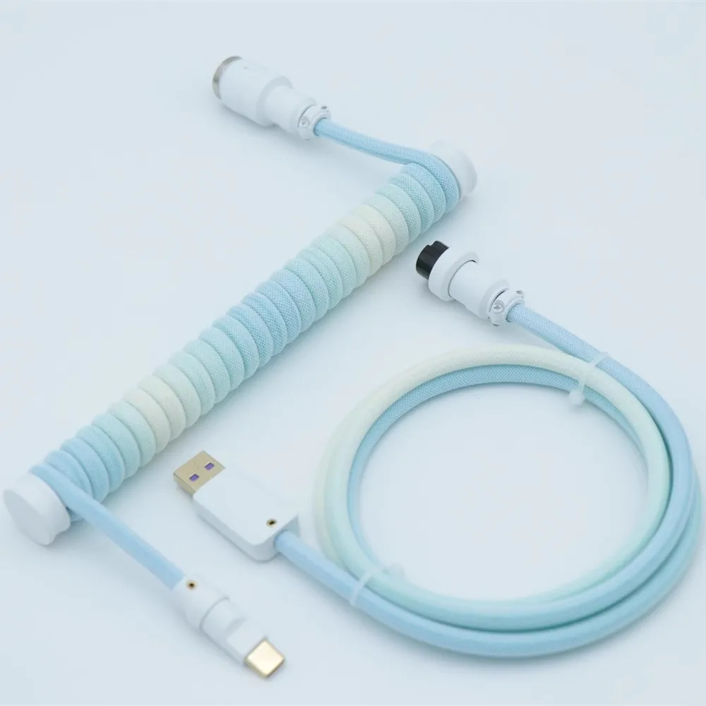 Línea de teclado mecánico Cable de aviador en espiral USB-C Cable de datos hecho a mano para juegos Cable en espiral gradiente - imagen 3