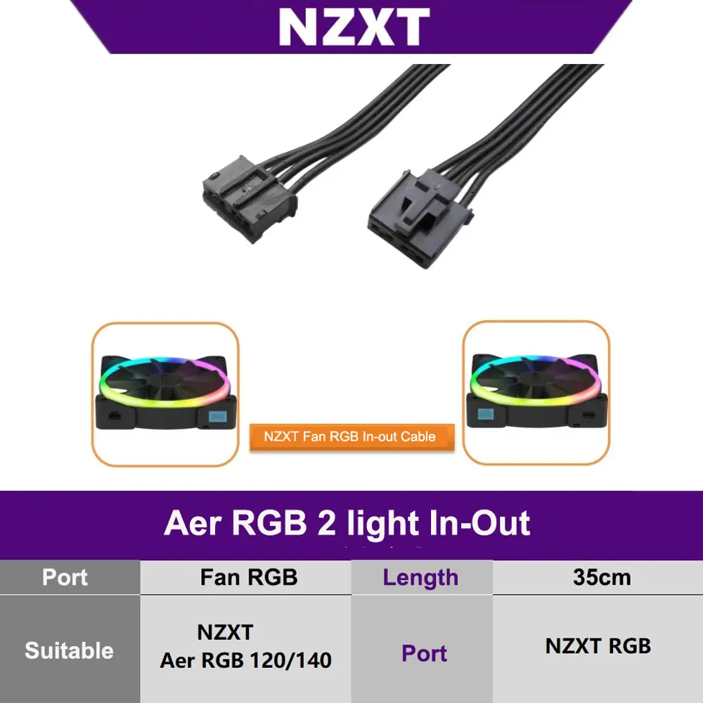 NZXT Aer RGB 2 Light In Out Cable serie Cable de entrada Caja de conexión Cable adaptador de ventilador - imagen 2