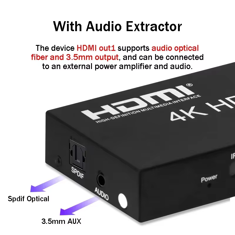 Matriz HDMI 4K 60Hz 2x4 - Audio Óptico y Jack 3.5mm - imagen 3