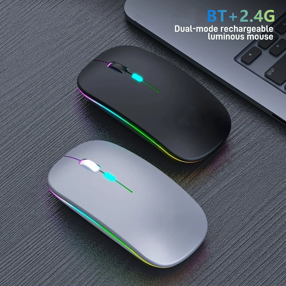 Ratón inalámbrico LED, recargable por USB, compatible con Bluetooth, RGB, silencioso, ergonómico, con retroiluminación, para ordenador portátil, PC y ipad - imagen 2