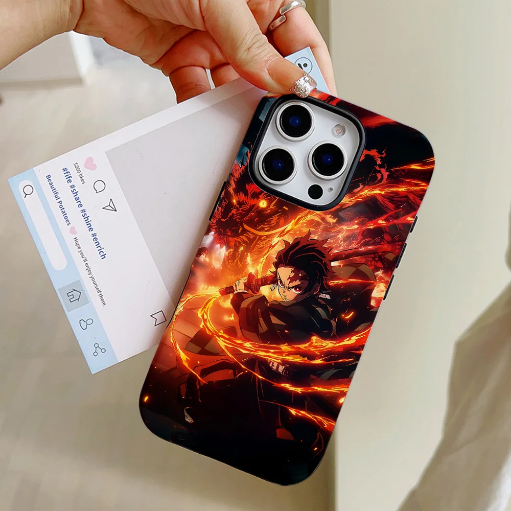 Funda de teléfono Anime Demon Slayer para iPhone 16, 15, 14, 13, 12, 11 Pro Max Plus, funda trasera magnética de lujo de doble capa - imagen 3