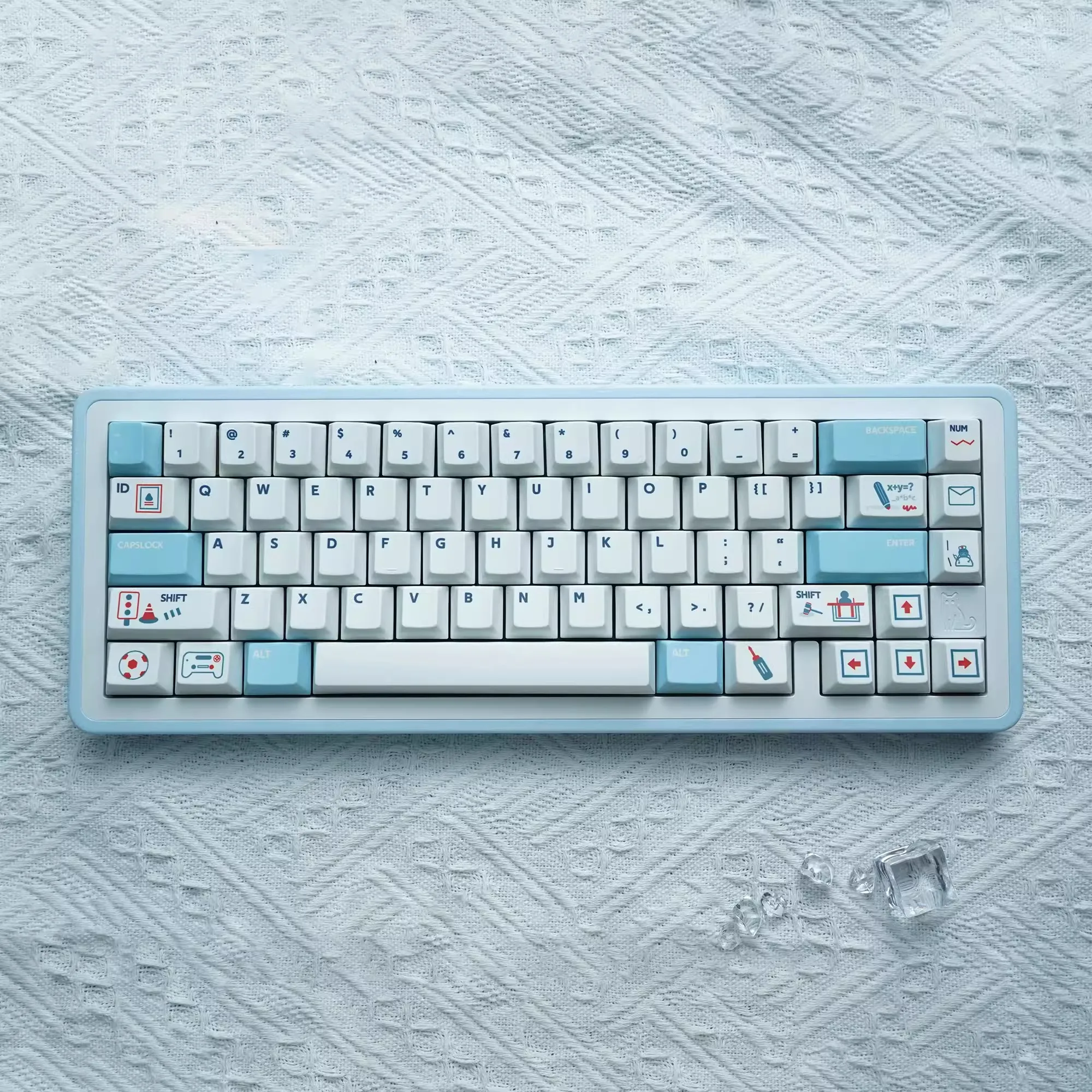 FKKeys-Juego de teclas a prueba de luz, tapas de teclas de sublimación, perfil de cereza, color azul y blanco, PBT, interruptor MX, 1,6mm, 1 Juego
