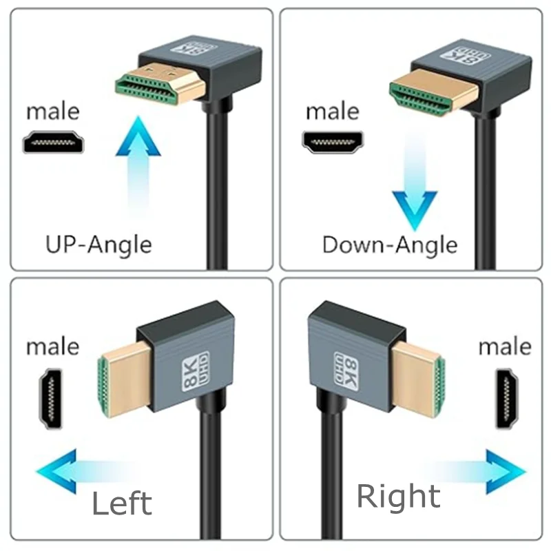 Cable en espiral compatible con HDMI corto 8K arriba abajo izquierda derecha, 48Gbps de alta velocidad macho a macho HDMI 2,1 compatible con HDR, 8K @ 60Hz,4K @ 120Hz - imagen 2