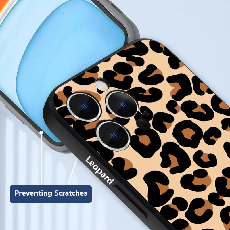 Funda de silicona con estampado de leopardo para iPhone, carcasa trasera suave a prueba de golpes para modelos 14, 13, 12, 11 Pro Max, XS, X, XR, 7, 8, 14 Plus, SE 2020 - imagen 3