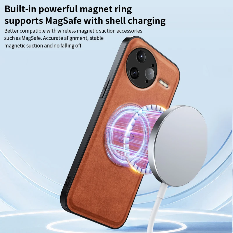 Funda de teléfono de cuero con soporte magnético para Xiaomi Poco C75 F7 Ultra X7 Pro, cubierta con logotipo de carga inalámbrica - imagen 3