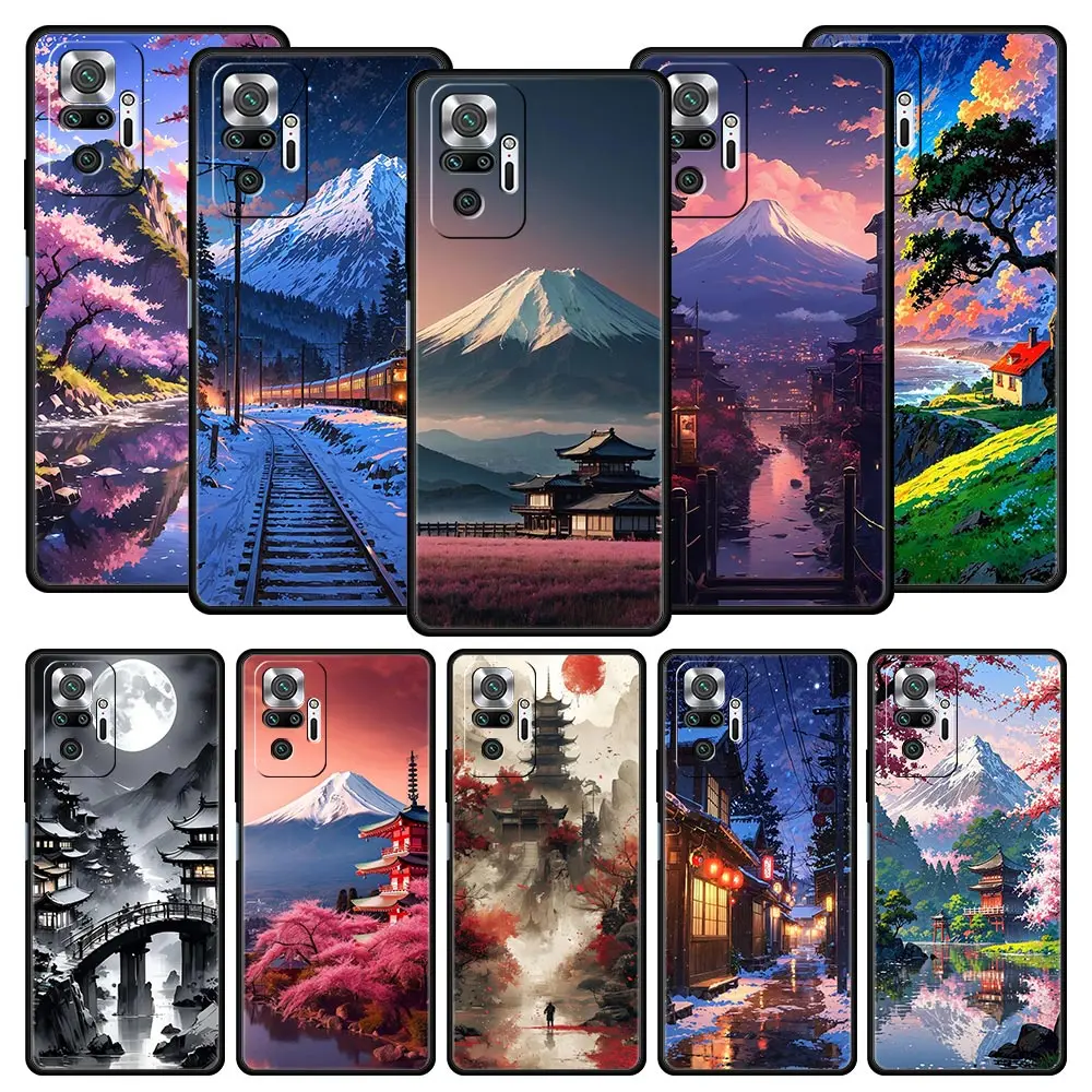 Funda de teléfono para Xiaomi Redmi Note 14 13 12 5G 11 10 Pro Plus 4G 9S 9 14C 13C 12C 10C 9C 9A cubierta Anime japonés paisaje arte