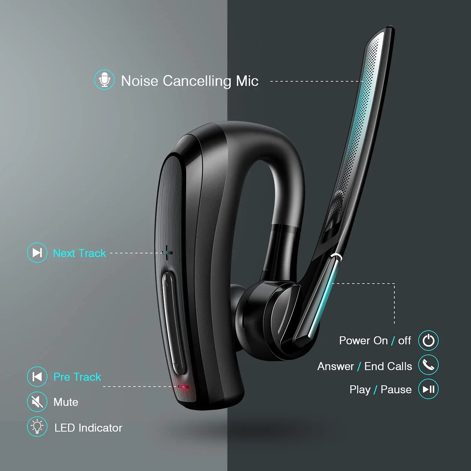 Auricular Bluetooth con micrófono de cancelación de ruido CVC8.0, auriculares manos libres con tecla silenciosa para teléfonos móviles, PC, portátil, negocios y oficina - imagen 4