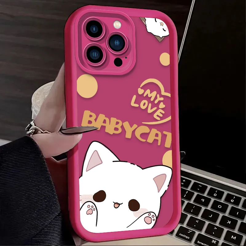 Preciosa funda de teléfono suave de gato bebé blanco para iPhone 16 16E 15 14 13 12 11 Pro Max X XS X S Max XR SE 2020 SE4 7 8 cubierta a prueba de golpes - imagen 3