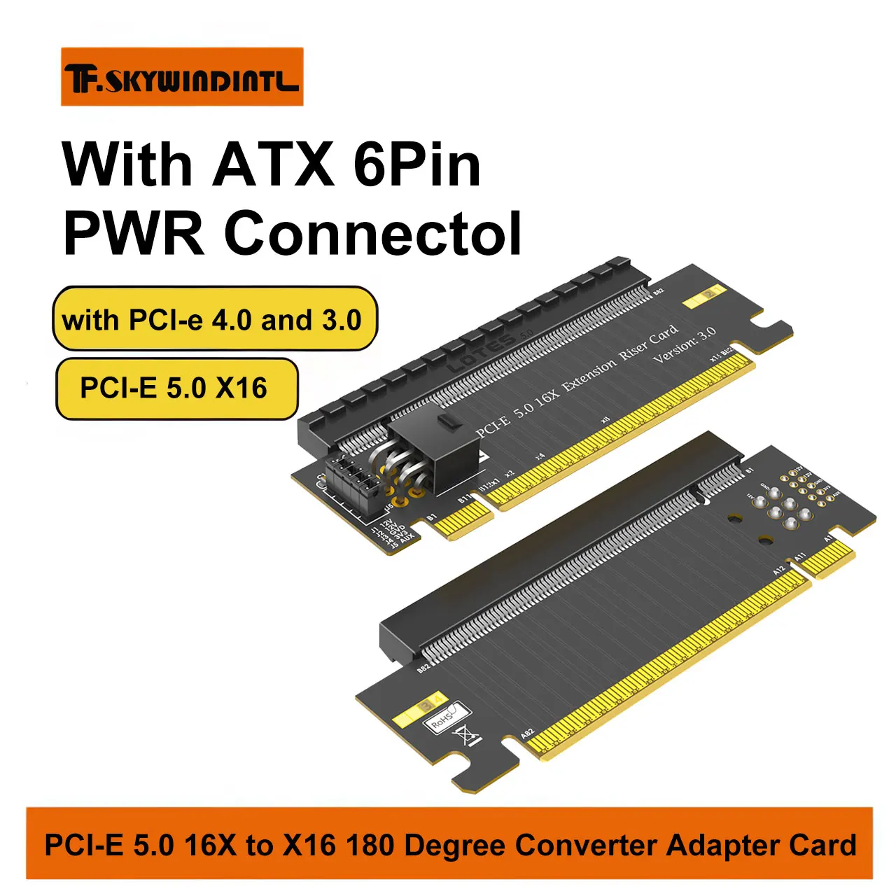 Adaptador PCI-E 5,0 16X a X16 de 180 grados Compatible con convertidores PCI-e 4,0 y 3,0 con conector PWR ATX de 6 pines para tarjetas GPU