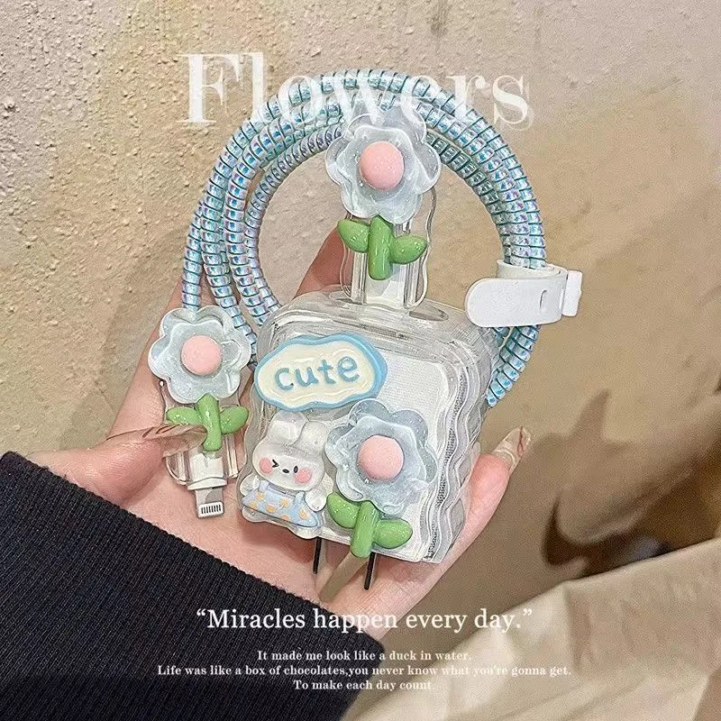 Funda protectora de cargador enrollador de línea de IPhone 3D de dibujos animados para IPhone 15 14 13 Pro Max 18W 20W UE EE. UU. Funda protectora de cargador Original - imagen 3