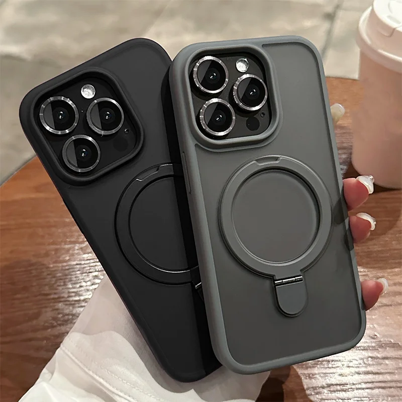 Funda de teléfono de carga inalámbrica magnética con soporte de Metal de lujo para iPhone 11 12 13 14 15 16 17 Pro Max Air Plus cubierta mate a prueba de golpes - imagen 2