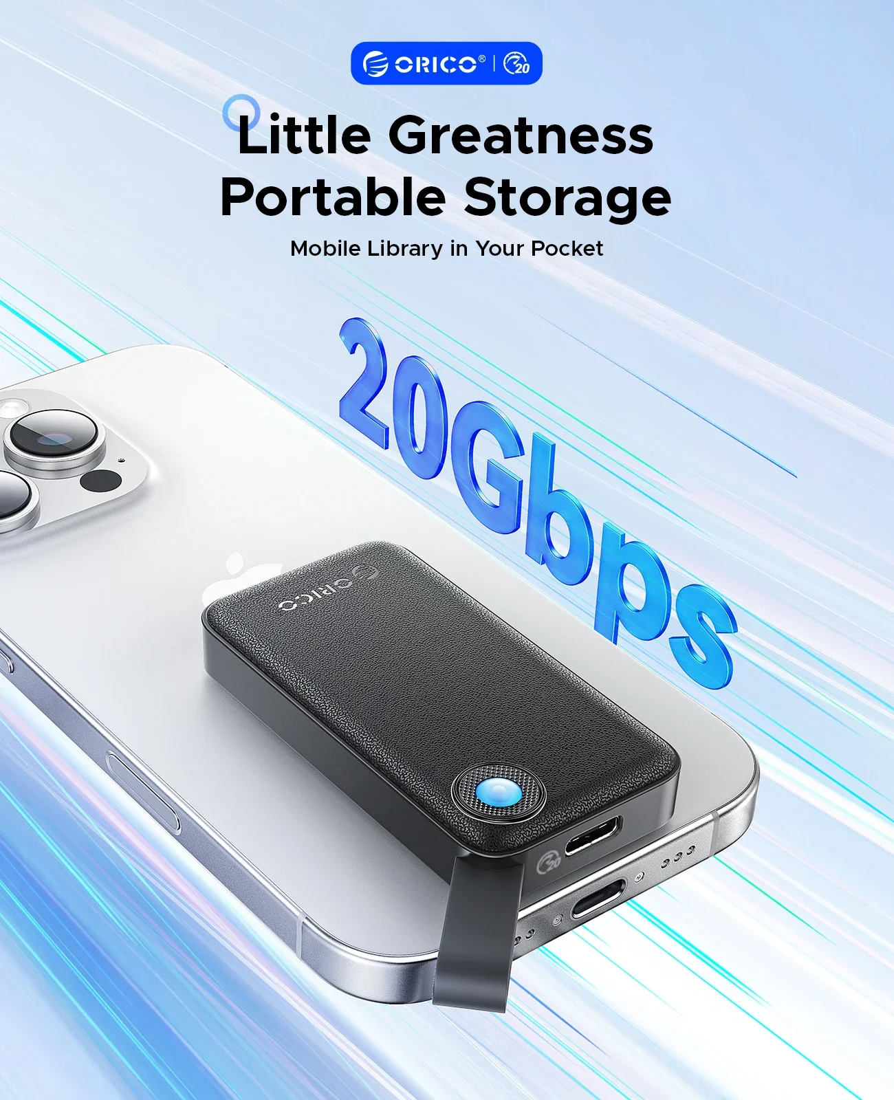 ORICO SSD portátil de 2 TB, hasta 2000 MB/s, USB 3.2 Gen 2x2, Ultra-Mini, Compacto con cable USB C 2 en 1, Unidad de estado sólido externa - imagen 3