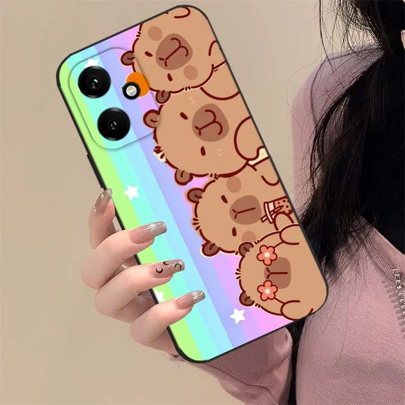 Funda con patrón de dibujos animados de capibara para Honor Play 5T 50 4T 40 4 3 30 20 Magic 7 6 5 Lite Pro Plus Youth 5G funda de teléfono negra - imagen 4