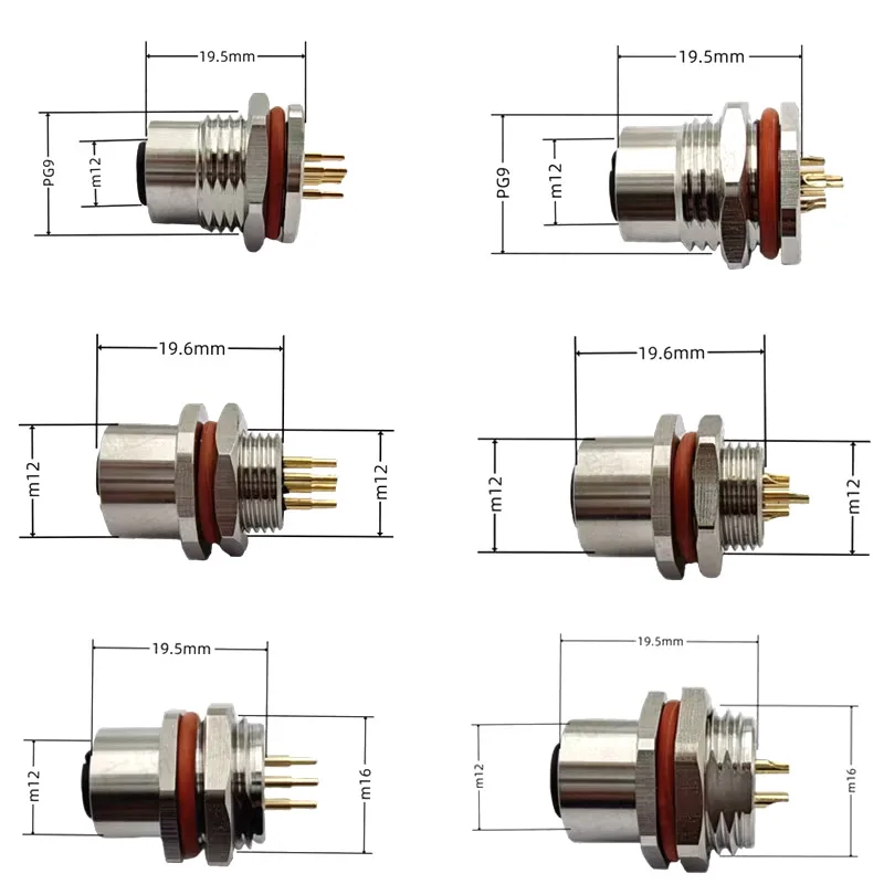 M12 2 3 4 5 6 8 12 17 pines Panel frontal/Panel trasero enchufe de aviación macho hembra 16mm Sensor de soldadura PG9 PCB enchufe tipo - imagen 3
