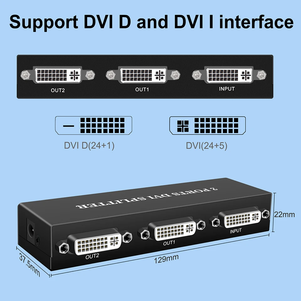 Divisor DVI a DVI 2 puertos 1X2 Distribuidor DVI-D 1 en 2 salidas HD 1080P DVI Splitter 1 en 2 salidas para proyector Monitor computadora - imagen 4