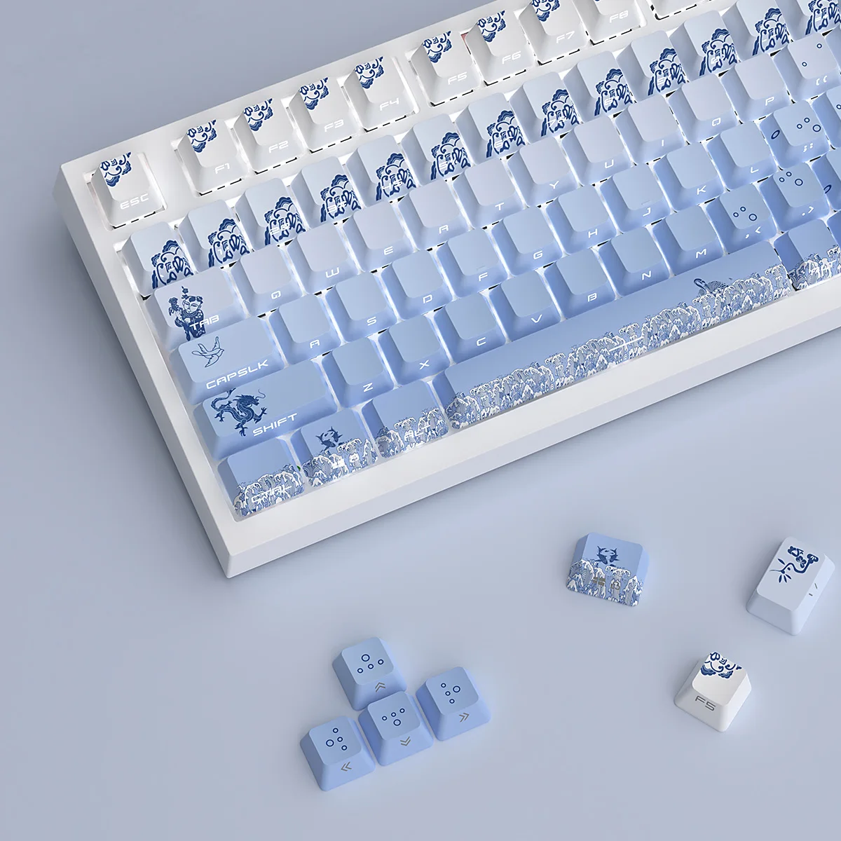 Teclas de doble disparo Pbt, tapa de tecla de porcelana azul y blanca, tapa de tecla de tinte Sub, retroiluminación lateral para interruptores MX, Teclado mecánico - imagen 5